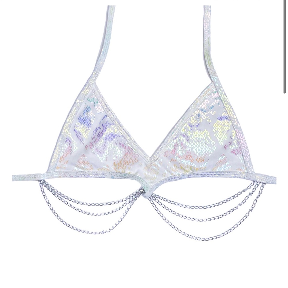 Iridescent rave top with chains